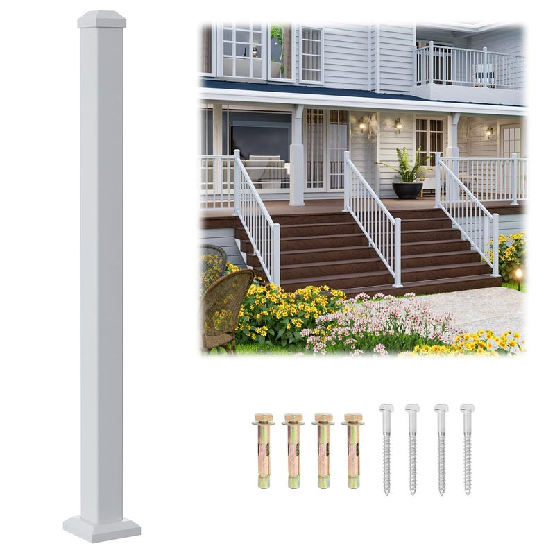 Egadis 2 Pack 42 in.x 2.56 in. x 2.56 in. Deck Railing Post with Screws, Aluminum Railing Post, White Outdoor Textured Powder-Coat Finish Stair Post for Decks, Porches & Balconies (2 Post) - Image 1